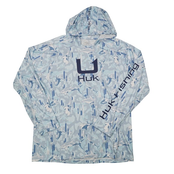 HUK Men's XL Gray Blue UPF50 Icon Performance Long Sleeve Hoodie Shirt BUNDLE - Picture 9 of 14